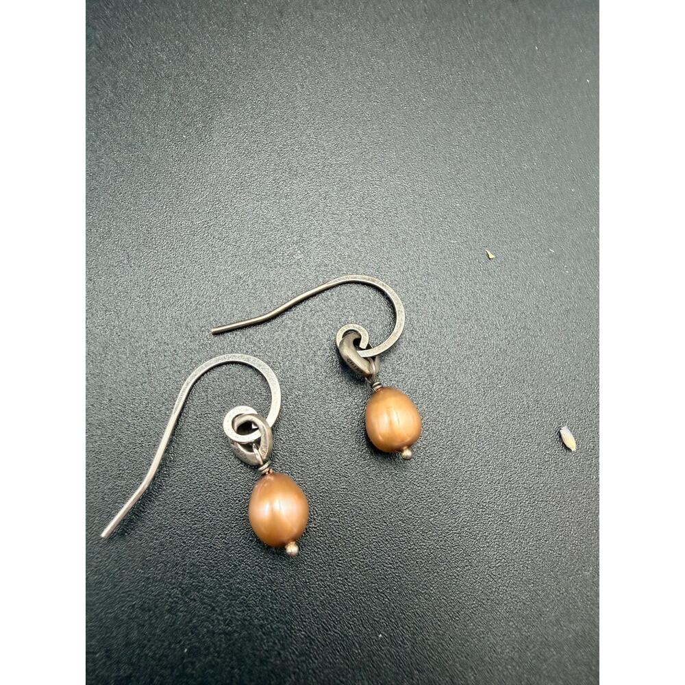 Retired Silpada Sterling Silver Peach Pearl Drop Earrings, Boho Dangle W1550 - Picture 7 of 7